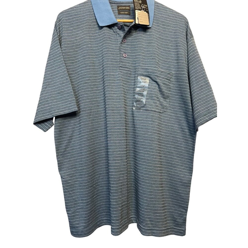 St. Johns Bay Quick-Dry Performance Polo Blue Large Vintage 1980s Retro Golf